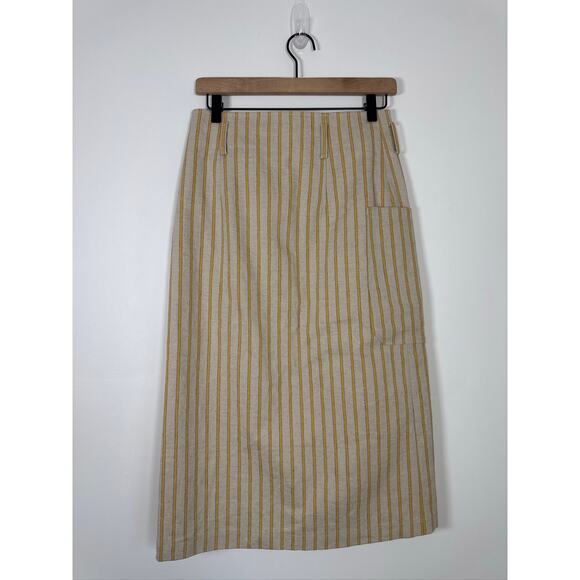 KUHO Korean Brand Wrap Midi Skirt in Beige & Yellow Stripes - Picture 5 of 7